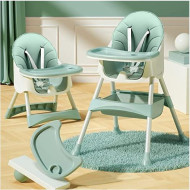 2 In 1 Sugar Doodle High Feeding Chair - Dual Meal Tray/3 Level Adjustment, HQ PU Leather Material, Anti Skid