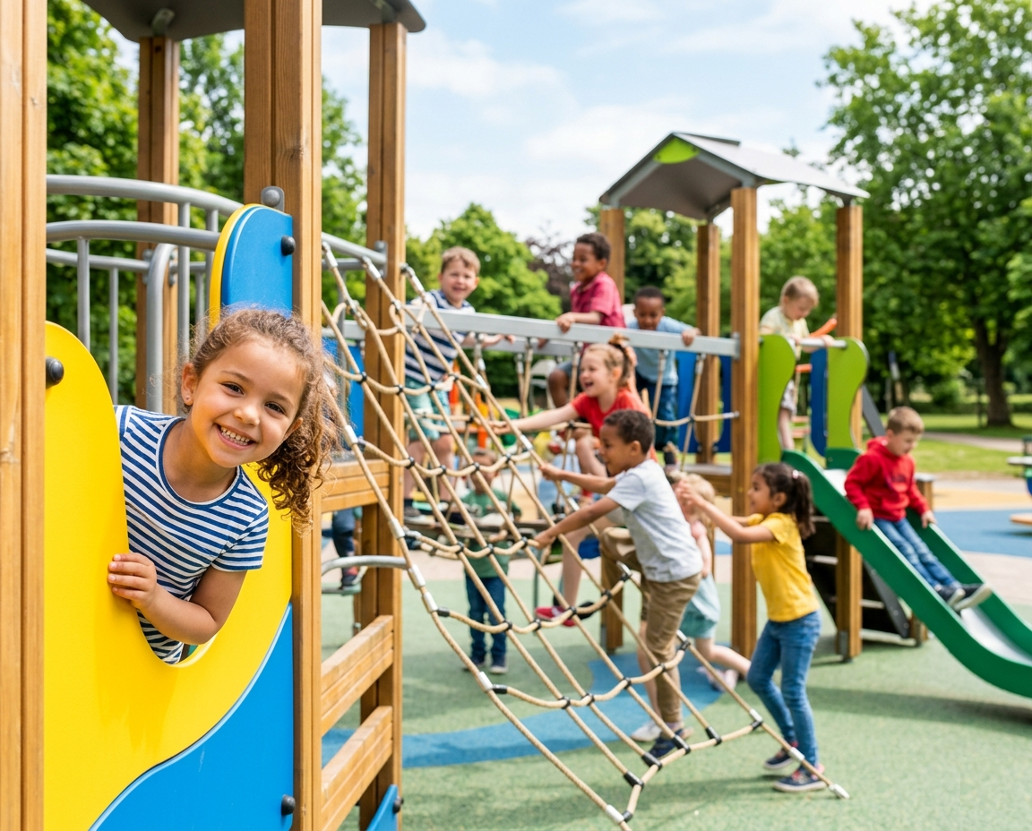 girls and boys playing-banner