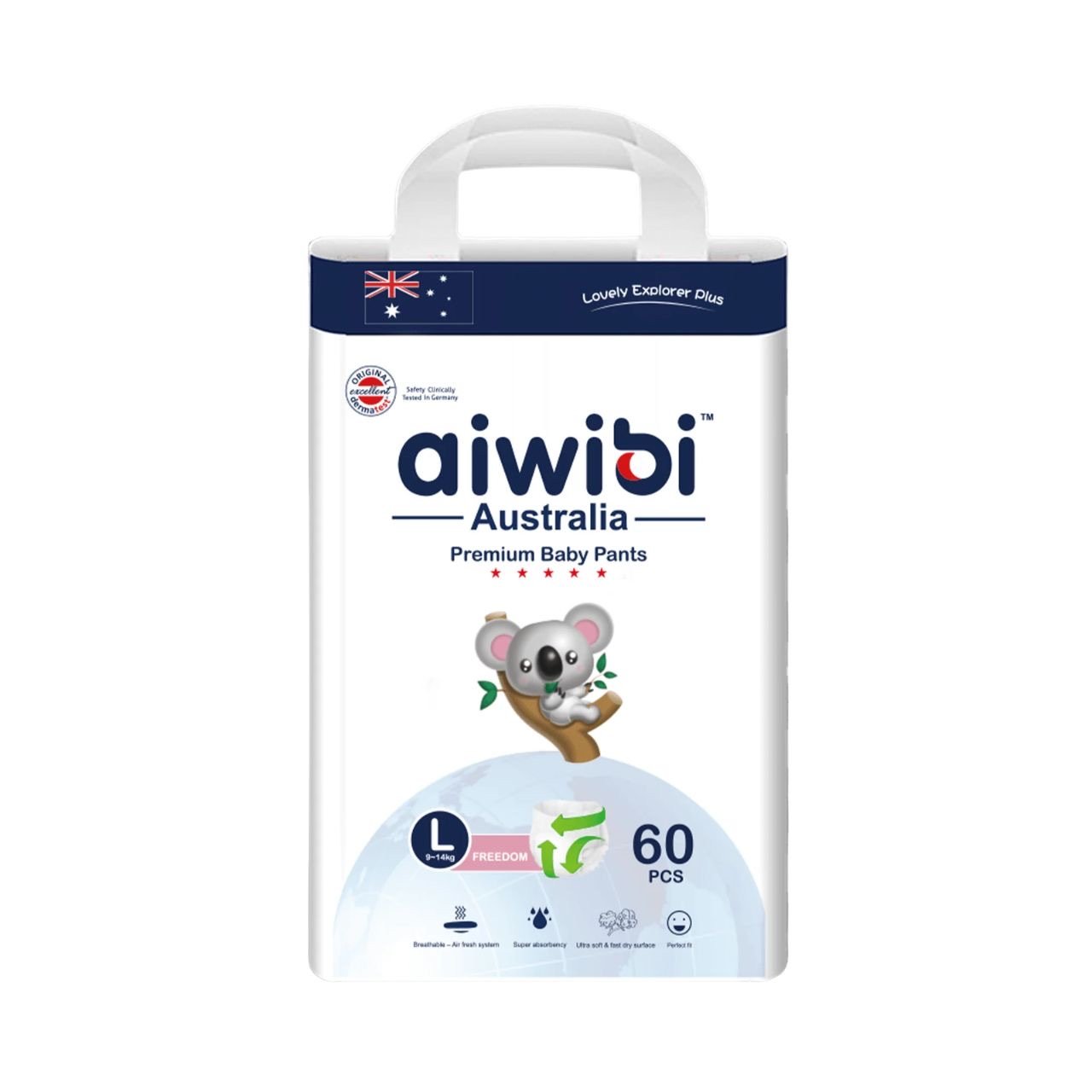 Aiwibi Australia Premium Baby Pants L 60pcs (9–14kg) Aiwibi Australia Premium Baby Pants L 60pcs for Babies 9–14kg | Kids Kart Nepal