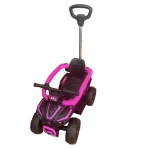 Pink ATV-style baby push car with parent steering handle, comfortable seat, and durable wheels for toddlers.