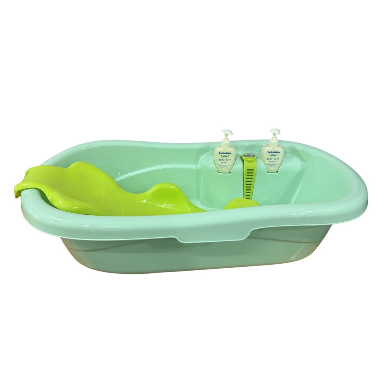 baby-thermal-bath-tub-temperature-indicator-green-support-seat-main Baby thermal bath tub with built-in temperature indicator and green newborn support seat