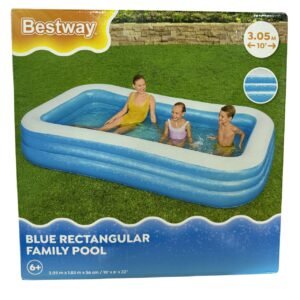 Bestway Blue Rectangular Family Pool 10ft x 6ft x 22in 1161L inflatable swimming pool for outdoor family fun