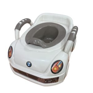 Car shaped toddler potty training chair with side handles and removable bowl in white and grey
