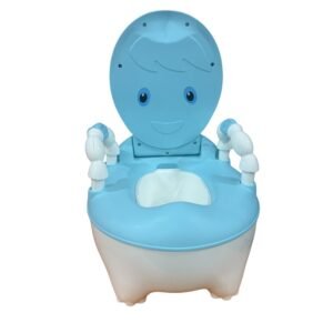 Blue and white cartoon character toddler potty training chair with armrests and supportive backrest