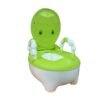 Green and white cartoon character toddler potty training chair with armrests and closing lid