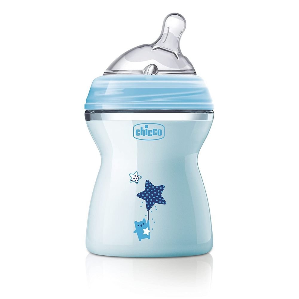 chicco-naturalfeeling-baby-feeding-bottle-150ml-0m-blue-main Chicco NaturalFeeling Baby Feeding Bottle 150ml with angled anti-colic silicone teat for newborn babies from birth.