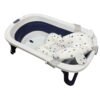 Foldable baby bath tub with soft cushion support for newborns and infants in white and blue color
