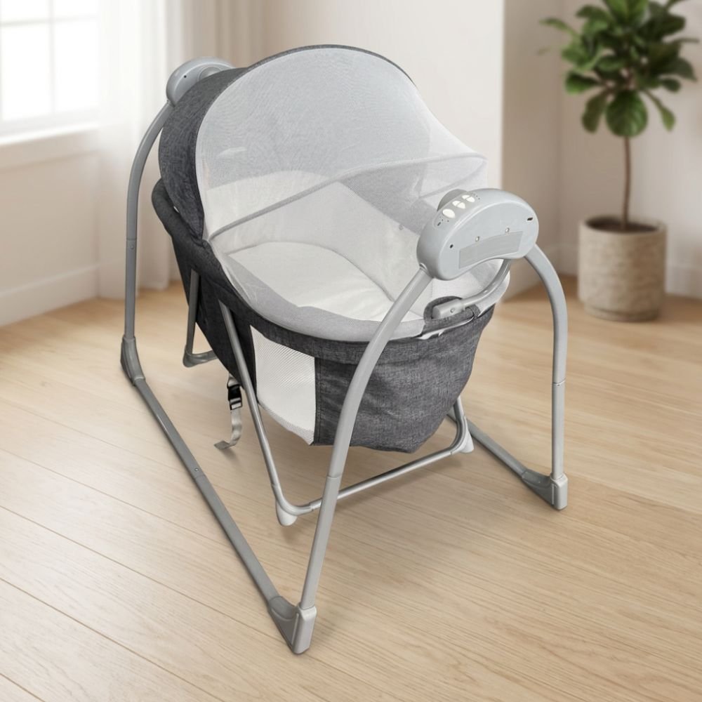 multifunctional-electric-baby-shaker-bed-mian Multifunctional electric baby shaker bed with mosquito net and automatic rocking cradle for newborn babies.