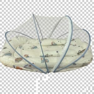 Portable baby nest bed with mosquito net and space-themed print for newborn infants