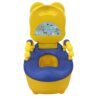 Yellow and blue toddler potty training chair with backrest and armrests for toilet training