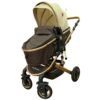 Belecoo luxury 2-in-1 baby stroller with bassinet, reversible seat, and gold aluminum frame available at Kids Kart Nepal.