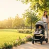 Best baby stroller in Nepal with happy parents enjoying a walk in the park – Kids Kart Nepal