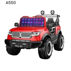 Kids Electric Ride-On Jeep A550 red 12V battery-powered SUV with colorful LED windshield lights and parental remote control