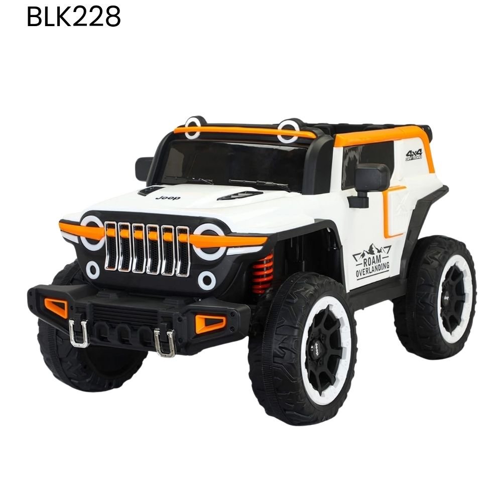 kids-electric-ride-on-jeep-blk228-white-orange-nepal Kids Electric Ride-On Jeep BLK228 white and orange 12V battery-powered off-road SUV with LED lights and parental remote control