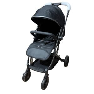 Popypapa C3 premium lightweight baby stroller in black with a foldable travel design, reclining seat, and large canopy.