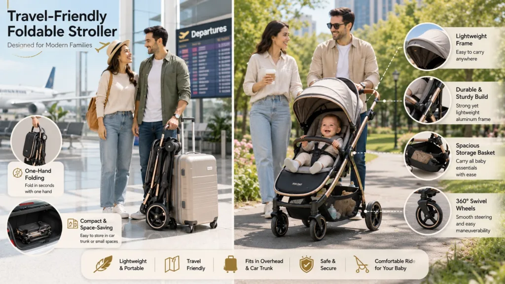 Travel-friendly foldable baby stroller with one-hand folding and compact design – Kids Kart Nepal